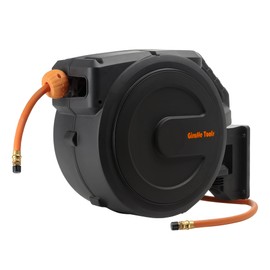 Giraffe Tools Retractable Air Hose Reel Enclosed with 3/8 in. x 50 ft Hybrid Hose, Lightweight Compressor Hose Reel Wall Mounted with 180° Swivel Bracket, 300 PSI