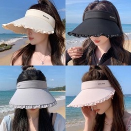 Other Frill Sun Cap Summer Women's UV Protection Hat Golf Running, SN. Frill Sun Cap Black + Chin Tightening Strap / 기타 프릴 썬캡 여름 여성 자외선차단 모자 골프 러닝, SN.프릴썬캡 블랙+턱조임끈