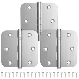 KOLET Ball Bearing Door Hinges, 3.5 Inches Door Hinges, 5/8'' Radius Corner Heavy Duty Stainless Steel Hinges, Smooth and Quiet, Non Removable Pin, Brushed Nickel, 3 Pack
