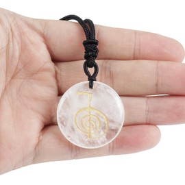 Lovionus89 Round Stone Lucky Coin Spiral Reiki Symbol Crystal Stone Pendant Necklace for Men Women Adjustable 60-65cm, Stone, No Gemstone