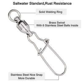 Dr.Fish 20PCS Fishing Ball Bearing Swivels with Duo Lock Snaps Stainless Steel High Strength Clip Fishing Tackle for Saltwater Freshwater Fishing