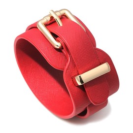 PEAS Fashion Jewelry Alloy Belt Buckle Adjustable Wristband Pu Leather Cuff Bracelet(Red)