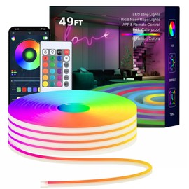 TFZBA Led Strip Lights, RGB 49FT Neon Rope Lights for Bedroom App+Remote Control Music Sync Color Changing Outdoor IP67 Waterproof for Bedroom,Living,Gaming,Party Decoration
