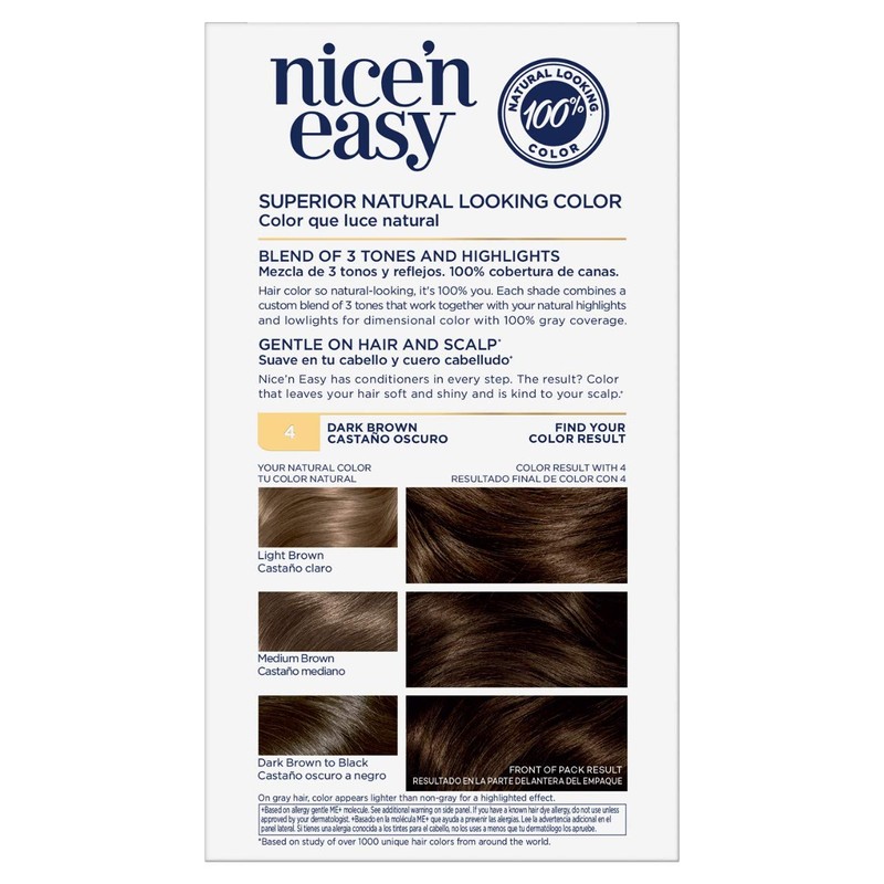 Clairol Nice'n Easy Permanent Hair Dye, 4 Dark Brown Hair
