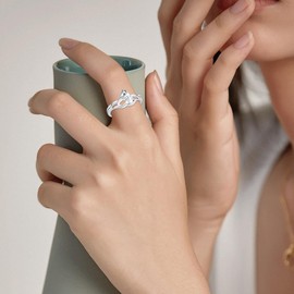 Cat Ring Sterling Silver Adjustable Cat Ring Jewellery Gifts for Women Girls, Sterling Silver