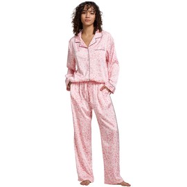 YiNi LuLu Womens Silk Satin Pajamas Set Button Down 2 Piece Pjs Set For Women Long Sleeve Oversized Sleepwear with Pockets