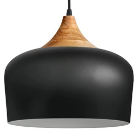 POLITAMP Modern Pendant Lights,Wooden Dome Pendant Light Fixture,Adjustable Hanging Pendant Lighting Lamp for Kitchen Island,Dining Room,Living Room,Bedroom(Black)