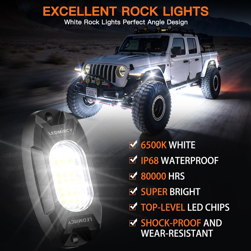 White Rock Lights,LEDMIRCY R6 LED Pure White Rock Lights 12PCS