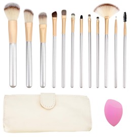 HMIEPRS 14 Piece Makeup Brush Set, Professional Make Up Brush Set with Cosmetic Brush Bag and Beauty Sponge, Foundation Makeup Brush Set for Foundation, Blush, Eyeshadow, Eyeliner, Concealer