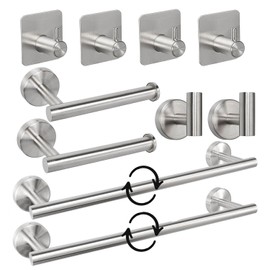 TocTen Bathroom Hardware Set, Stainless Steel 24IN Bath Towel Bar Set Including 2 Towel Rack for Bathroom+2 Toilet Paper Holder+6 Towel Hooks Wall Mount Bathroom Accessory Set(Brushed Nickel,24In)