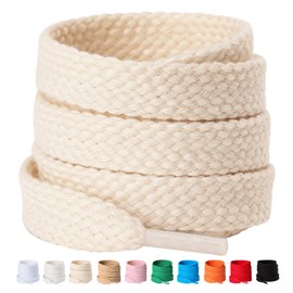 Olukssck 2 Pairs 12 mm Wide Flat Shoelaces Made of 100% Cotton, Premium Thick Shoe Laces for Sports Shoes, Trainers, Trainers and Casual Shoes, Cream, 120 cm