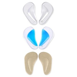 Sicheii 3 Paar Gel-Fußgewölbe-Einlagen für Damen und Herren, weiche flache Füße, Fußgewölbeunterstützung, selbstklebende Plantarfasziitis-Einlegesohlen für Sandalen, hohe Fußgewölbe-Pads, Fersenkissen