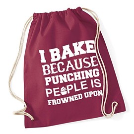 Hippowarehouse I bake because punching people is frowned upon Drawstring Cotton School Gym Kid Bag Sack 37cm x 46cm, 12 litres
