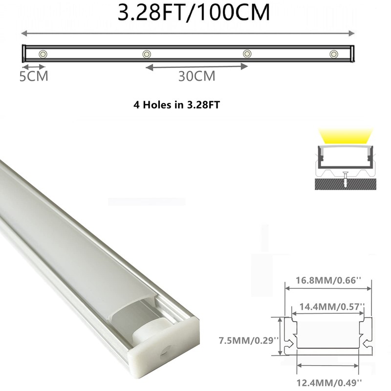20-Pack Pre-Drilled Countersunk Hole 3.3FT/1 Meter LED Strip U Channel