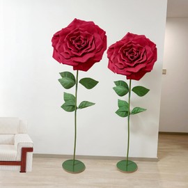 Zzefarmy 2 Set 5.6 ft Artificial Giant Roses Decoration,Wedding Arrangement,Shopping Mall Events Shop Window Display,Backdrop Arrangements Giant Flowers (Red B)