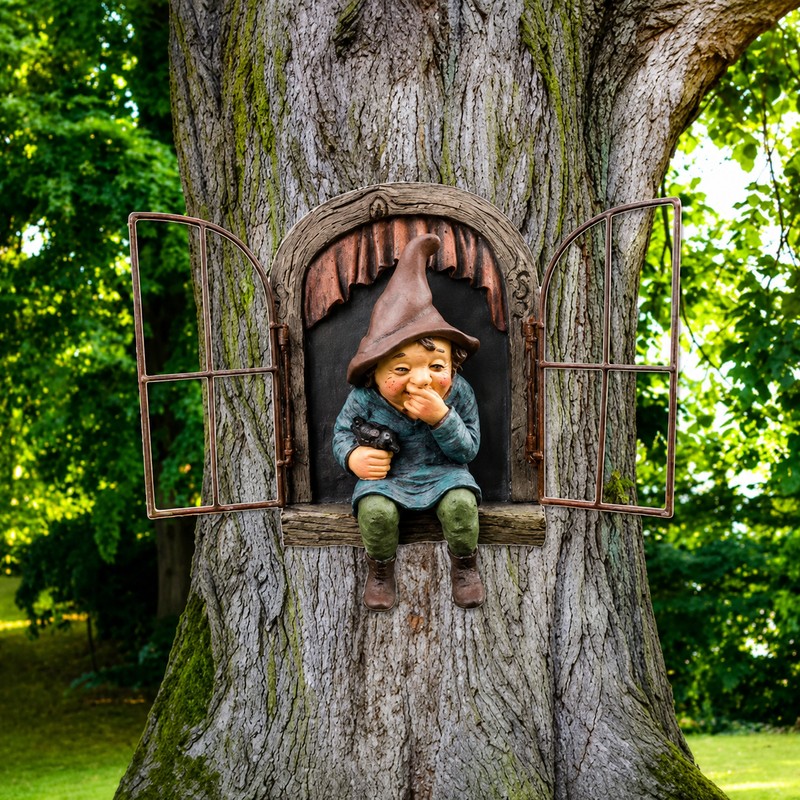 Tree Hugger Gnome Statue for Outdoor Decor – Funny Resin