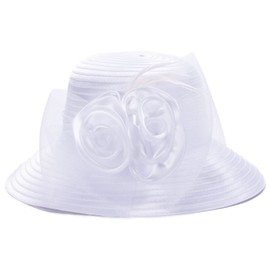 Lawliet Women Satin CRIN Wedding Occasion Wide Brim Sun Hat A433(White)