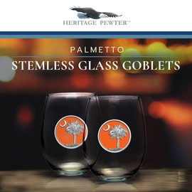Heritage Pewter Palmetto Stemless Glass Goblets – Set of 2 | 15 OZ Goblet Wine Glasses | Expertly Crafted Pewter Glass