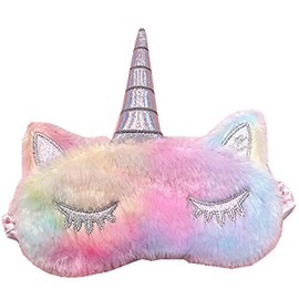 Shuiniba Unicorn Sleep Eye Mask, Cute Soft Plush Blindfold Eye Mask, Lovely Kid Unicorn Sleep Eye Mask with Adjustable Strap for Girl or Boy 2 Pack - Colorful and Pink