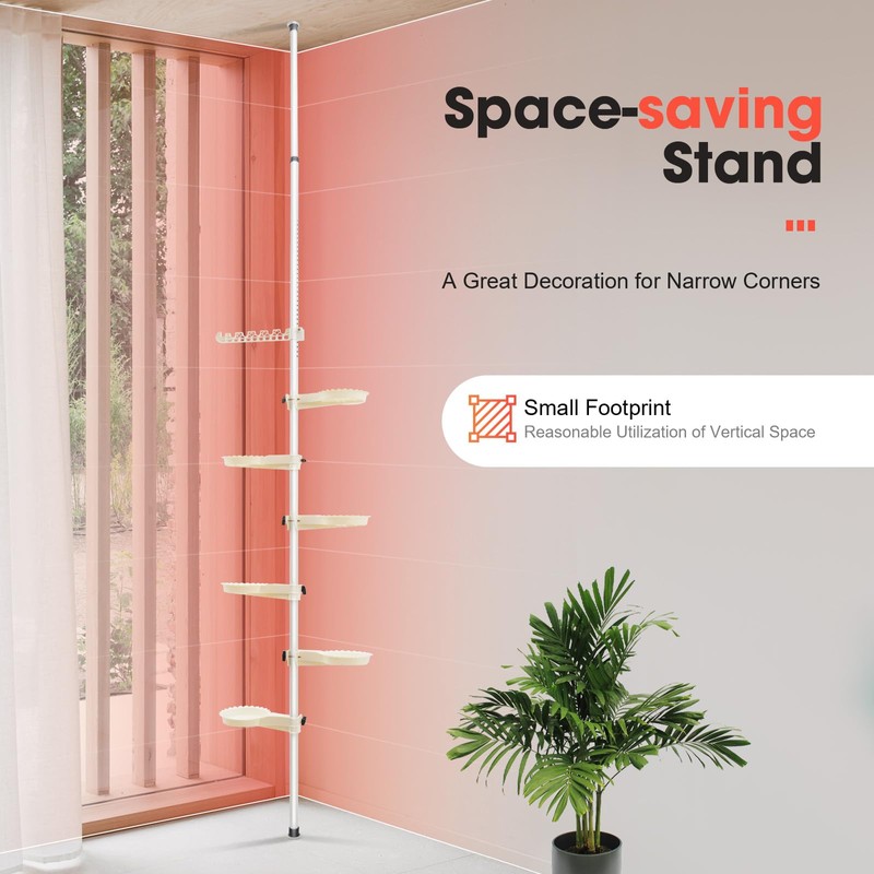 7 Tier Indoor Storage Pole,Corner Storage Rack,Adjustable Plant Pot Stand,Telescopic