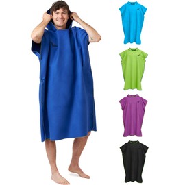 Fit-Flip Poncho Towel - Microfibre Changing Robe Adult - Towelling Swim and Surf Poncho - Quick Dry Hooded Towel for Men and Women - size M, Darkblue-Gray
