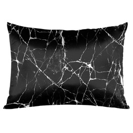 OHIKUETY Satin Pillowcase for Hair and Skin,Black Marble Pattern Printed Silk Pillow Cases Standard Size, Cooling Silky Pillow Case No Zipper with Envelope Closure, 20x26 Inches