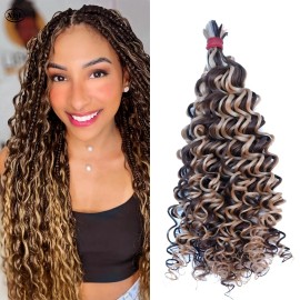 #4/27 Honey Brown Pre-Divided 14-26" Deep Wave Braiding Hair for Boho Braids Bulk Hair Pre-streached Human Braiding Hairstyle: Deep Wave, color: #4/27, Stretched Length: 20 Inches