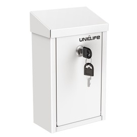 Uniclife Key Drop Box for Outside, Metal Donation Box Collection Box with Key Lock, Safe Suggestion Box, Wall Mounted Mailbox with Top Slot, Steel Cash Drop Box for Home Office and Business