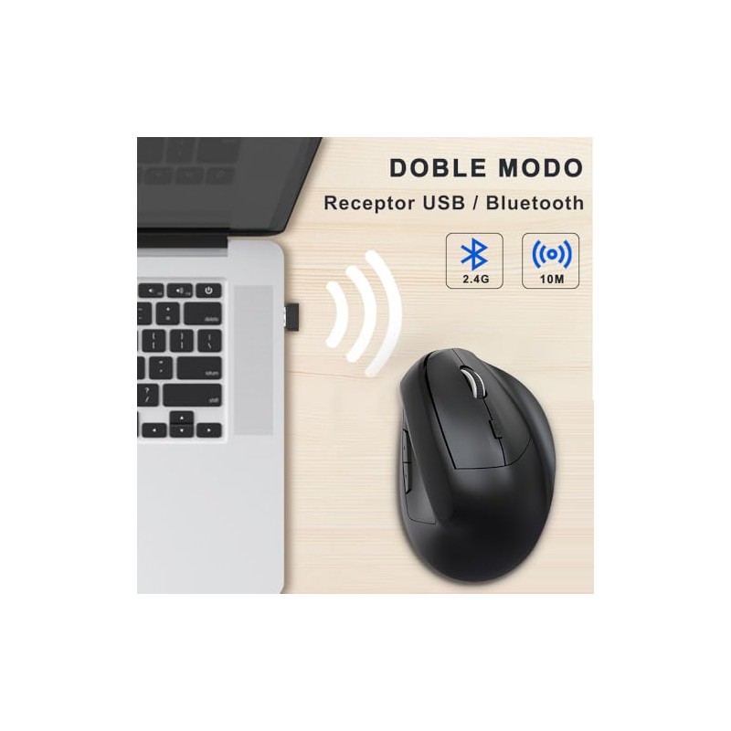 DQST Ratón Vertical Ergonómico Inalambrico Recargable -3 Niveles dpi (800-1600)-Compatible