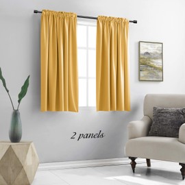 DONREN 48 Inch Length Short Curtains for Kitchen - Small Window Treatment Rod Pocket Blackout Curtain Drapes (1 Pair,Glod Yellow,52 Inches Wide by 48 Inches Long)