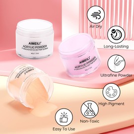 AIMEILI Acrylic Nail Powder 60g Pink Acrylic Powder for Acrylic Nail Art 3D Nail Carving French Nail Extension