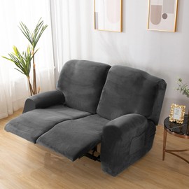 MIFXIN Recliner Sofa Covers 2 Seat Reclining Sofa Slipcovers 6-Piece Velvet Stretch Couch Covers for Double Recliner Loveseat Sofa Furniture Protector (Dark Grey)