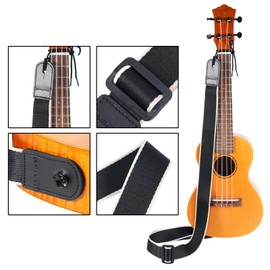 CLOUDMUSIC Ukulele Strap Tenor Concert Soprano Baritone Coloful Hawaii Floral Patterns For Adult Size Kids(Black Stripe)