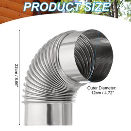 PATIKIL 90 Degree Stove Pipe, 1Pcs 4.72 Inch Elbow Stainless Steel Chimney Flue Extension for Outdoor Camping Tent Wood Stove Accessories Vent Exhaust, 8.66 Inch Length