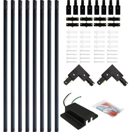 LRAEMXG 26FT H Track Lighting Rails Black, H Type Track Lighting Rails Kit with Floating Canopy Connector, End Caps, Live End Feed, L Connectors, Compatible with 3-Wire Single Circuit H Style System