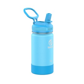 Takeya Actived Kids Insulated Stainless Steel Water Bottle with Straw Lid, 400 ml, Atlantic/Sailing Blue