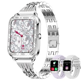 Smart Watch for Women Diamonds(Answer/Make Call),1.29''HD Touch Screen Smart Watch Android,Fitness Tracker with Heart Rate/Blood Oxygen/Sleep Monitor,Waterproof Smartwatch 3 Strap (Diamond Silver)