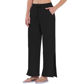 LastFor1 Women's 24''/26''/28'' Wide Leg Swim Beach Pants Waterproof UPF 50+ Lightweight Travel Pants with Pockets Black 28IN XL