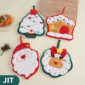 Festive Christmas Character Hand Towel & Thick Kitchen Dishcloth with Hanging Loop (New Arrival) Santa Claus (24*19cm) 10ea
