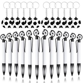 12 Pcs Soccer Ballpoint Pens with 12 Pcs Soccer Keychains,1.0mm football stationery Retractable Football Gel Ink Pens,Soccer Shaped Rollerball Pens,Retractable Football Pens for Student School Office