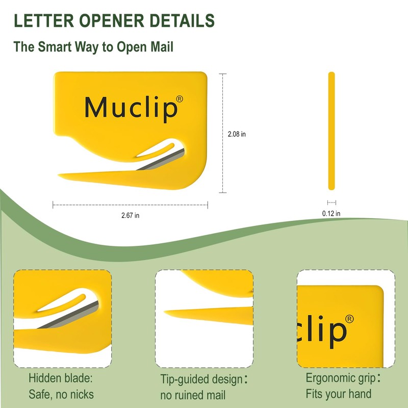 MUCLIP 3 Pack Safety Letter Opener - Hidden Stainless Steel