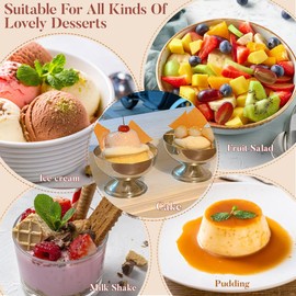 DOITOOL 3PCS Stainless Steel Ice Cream Bowl, Metal ice Cream Cups Reusable Salad Cup Dessert Bowls Round Footed Fruit Cups for Dessert Sundae Snack Parfait Pudding, 10X10X6.5CM