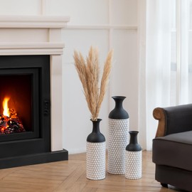 Sziqiqi Floor Vases Decorative Tall: 27in Black and White Large Metal Floor Vase Set of 3 Modern Honeycomb Texture Big Standing Vase for Living Room Dining Bedroom Home Corner Hallway Indoor Office