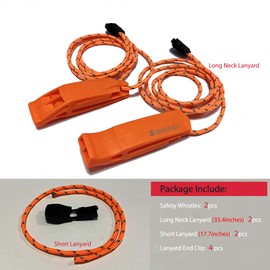 HOLDALL Emergency Safety Whistle with Lanyard, Loud Pea-Less Whistles for Boating Kayaking Life Vest Survival Rescue Signaling. (Orange-2 Pack)