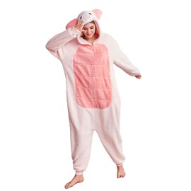 Laahoem Animal Pig Pyjamas Unisex Adult Hood Men Women Jumpsuit Costume Cosplay Sleepwear, pink