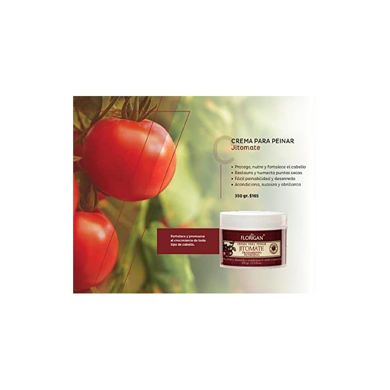CREMA PARA PEINAR DE JITOMATE tratamiento nutritivo FLORIGAN 350 GRS.