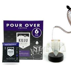 Kuju Coffee Premium Pour Over Camping Coffee Singles - 6 Pack Bold Awakening, Dark Roast - Superior Instant Coffee Packets for Backpacking, Travel, and Camp