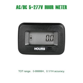 Yooreal AC/DC 5-277V Digital OEM Hour Meter Gauge, Regular Maintenance Alert,Works on Various of ZTR/Riding Lawn Mower Tractor String Trimmer Land Edger Generator
