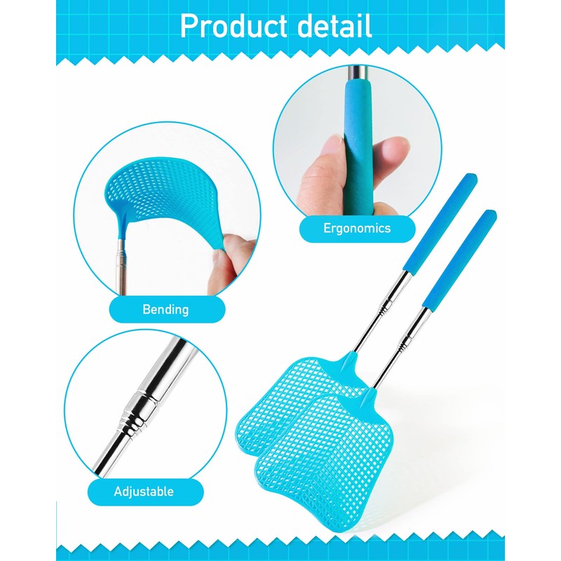 Wapodeai 2 Pack Fly Swatters Heavy Duty Set, Telescopic Fly
