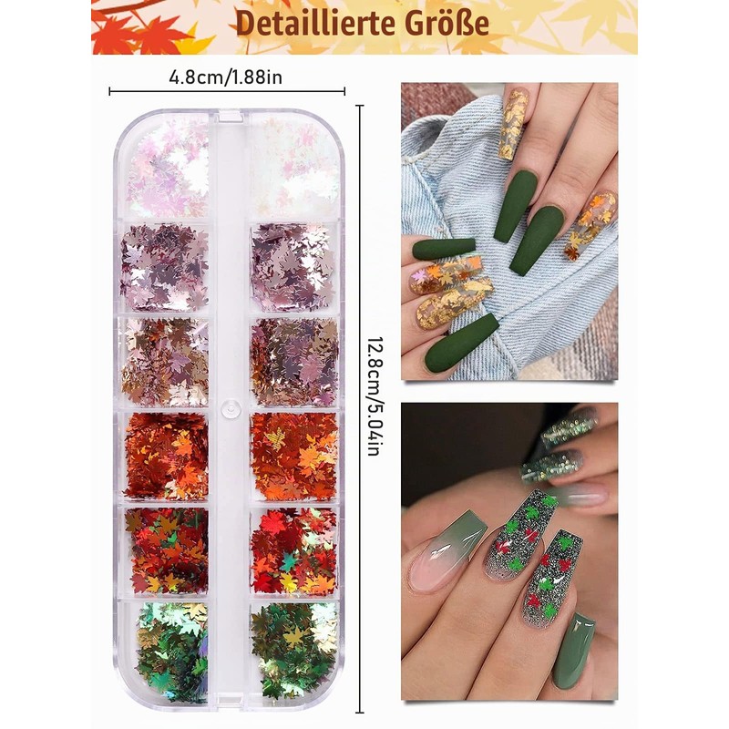 EBANKU Fallen Maple Leaf Nail Art Sequins, Autumn Nails Art